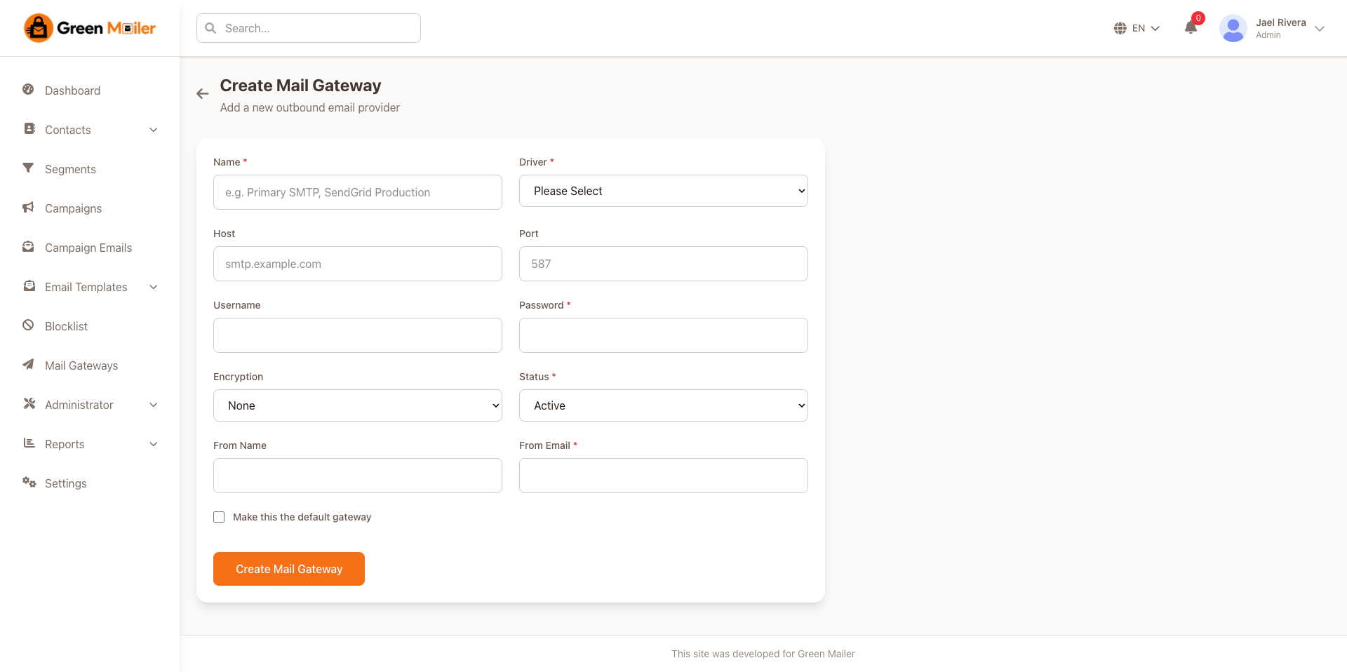 Mail Gateway Configuration